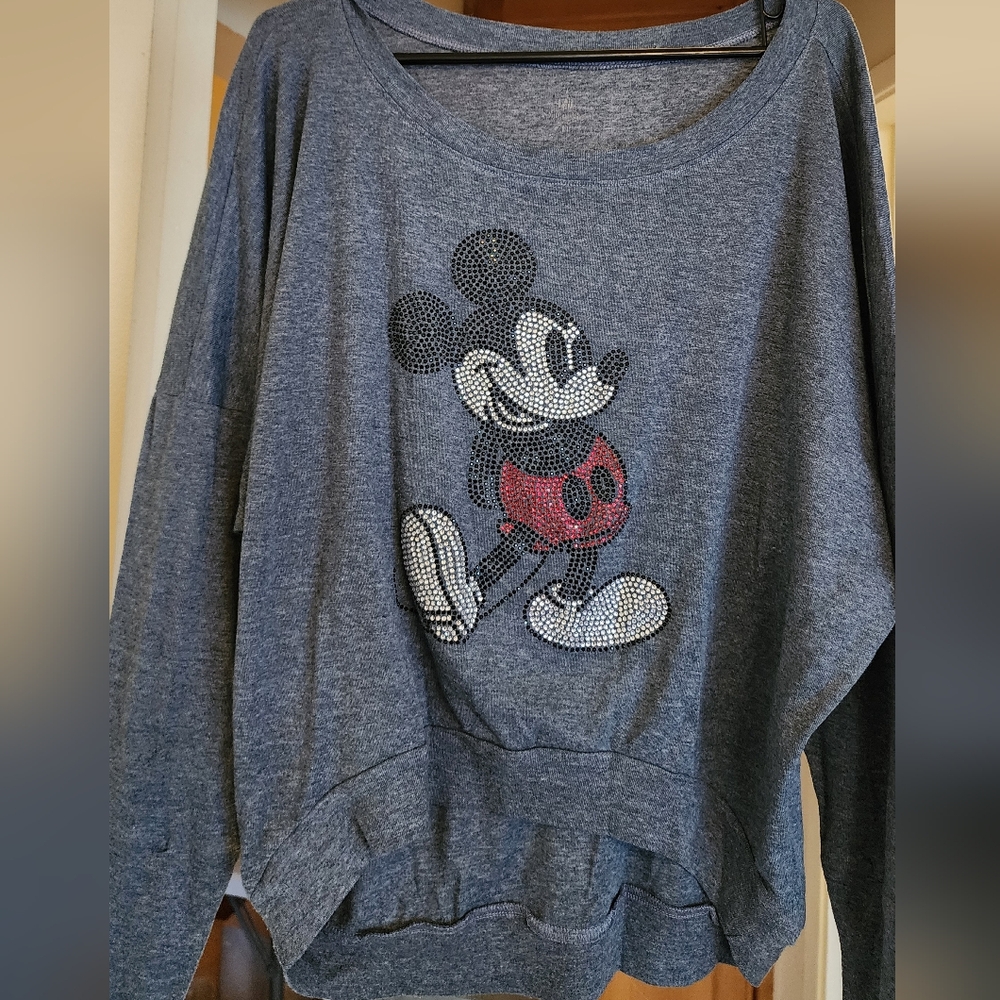 Vintage Disney Mickey Mouse Blue Sweatshirt with Rhinestone Graphics